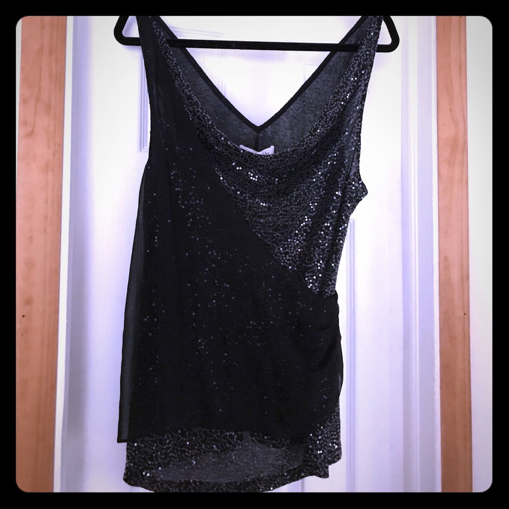 Black sequin/sheer glamour tank top NWT.
